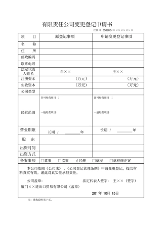 企业法人变更表
