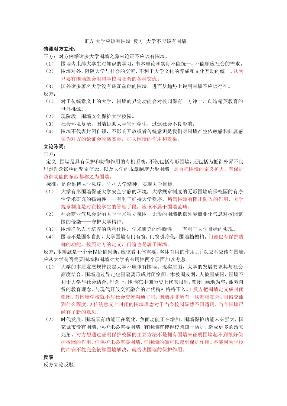 正方 大学应该有围墙  反方  大学不应该有围墙_第1页