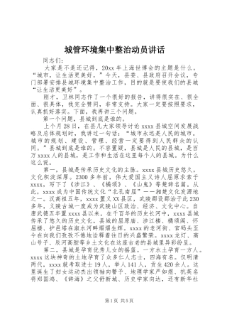 城管环境集中整治动员讲话发言