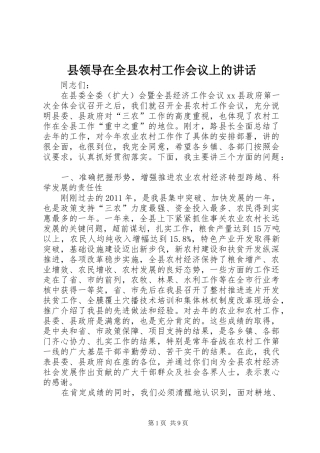 县领导在全县农村工作会议上的讲话发言_1