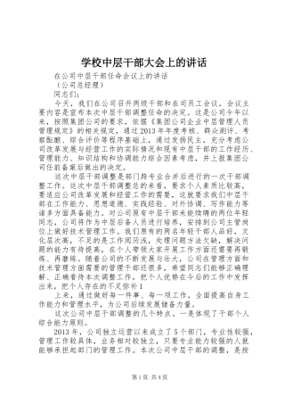 学校中层干部大会上的讲话发言