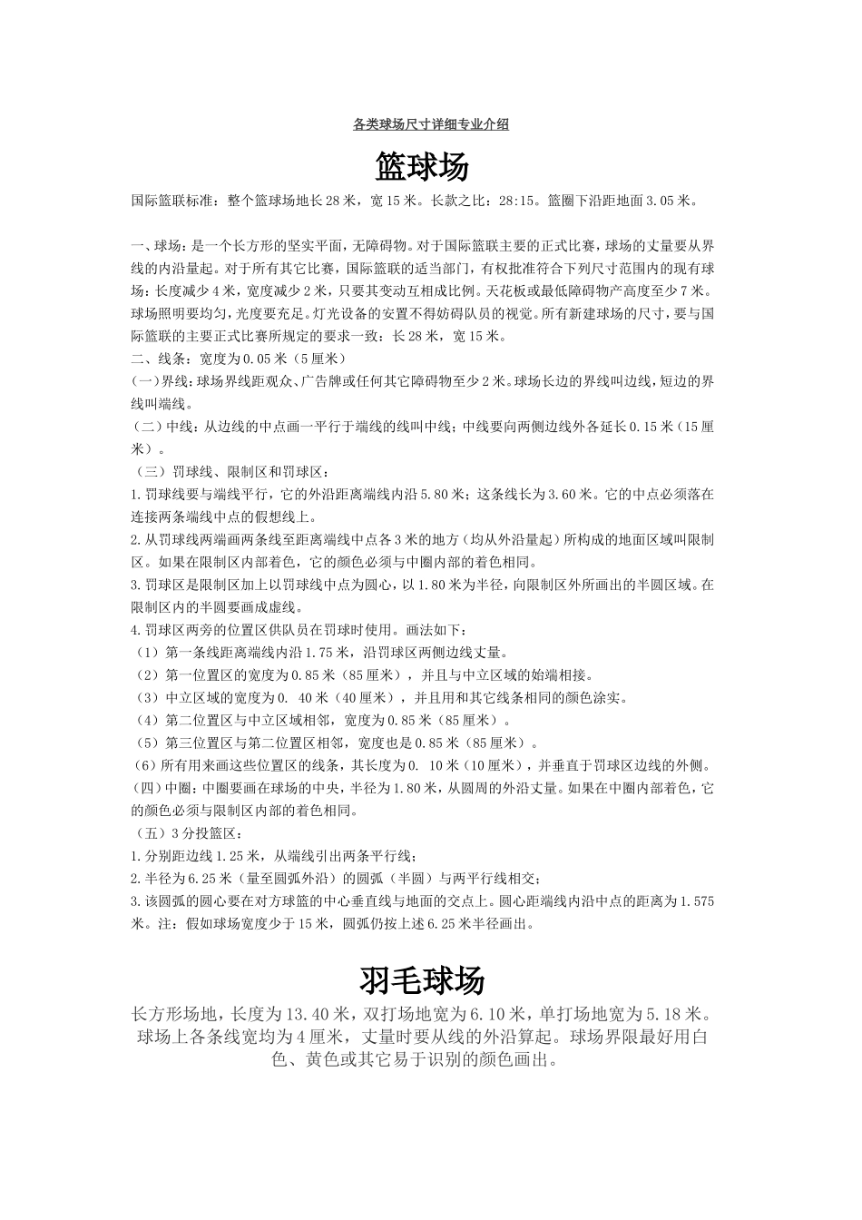 各类球场尺寸详细专业介绍_第1页