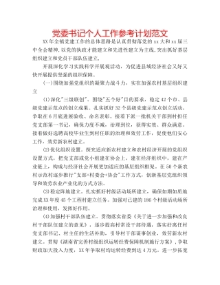 党委书记个人工作参考计划范文 