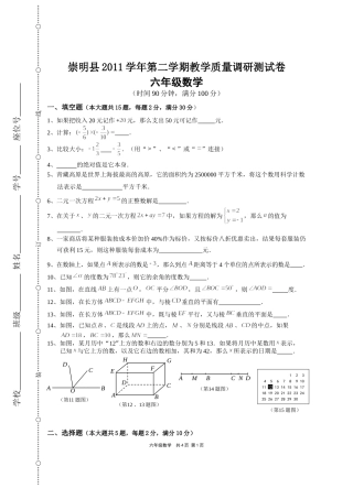2011学年第二学期崇明六年级数学期末卷