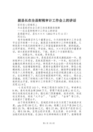 副县长在全县财税审计工作会上的讲话发言