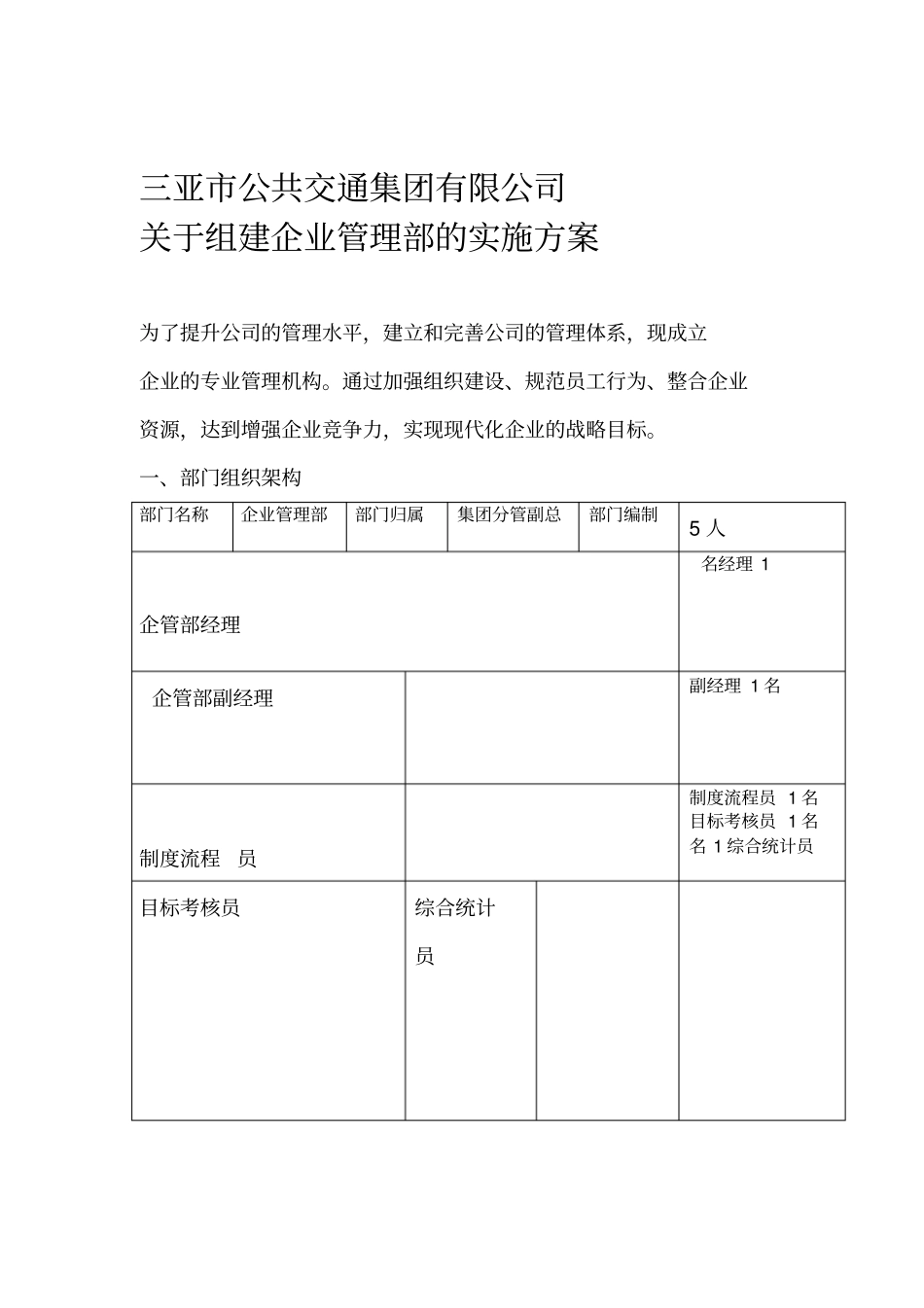 企业管理部组建实施方案终_第1页