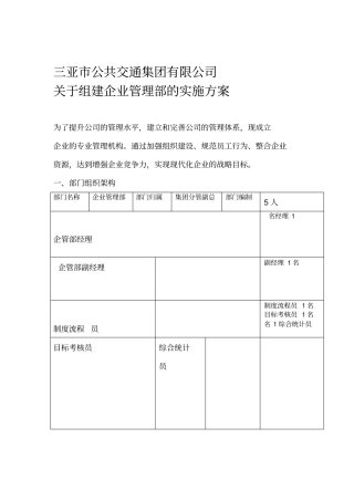 企业管理部组建实施方案终