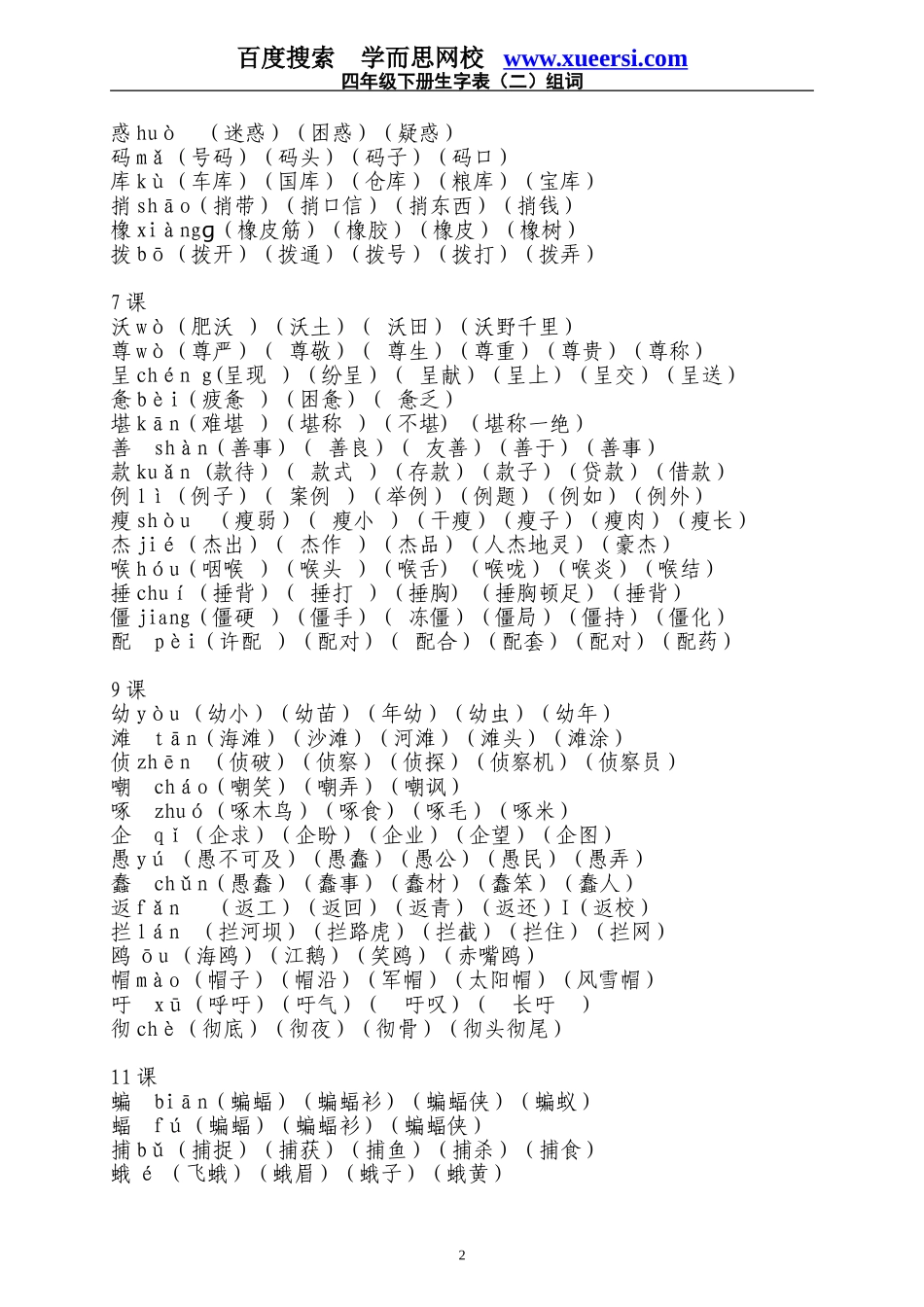小学四年级语文下册生字表二组词_第2页