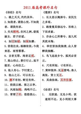 2011届高考语文课外名句
