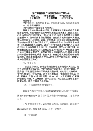 湛江荣基国际广场巴尼亚咖啡厅策划书