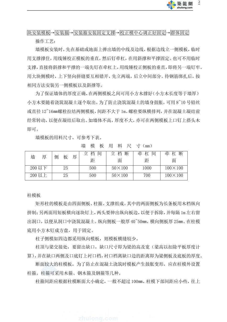 组合木模板工程施工工艺_secret_第2页