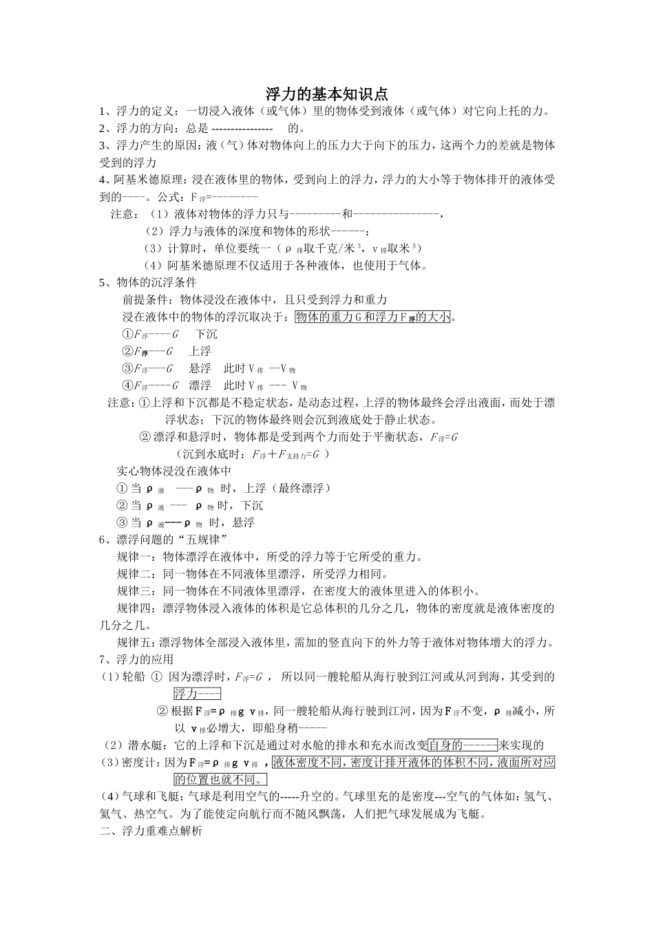 浮力专题知识点、经典例题辅导讲解完整版_第1页