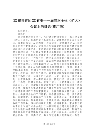 XX在共青团XX省委十一届三次全体（扩大）会议上的讲话发言(推广版)_1