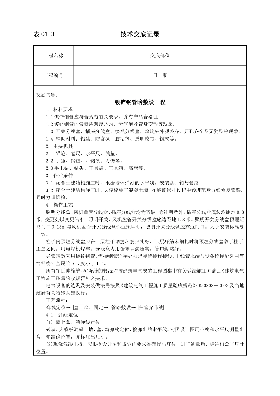 镀锌钢管暗敷设工程_第1页