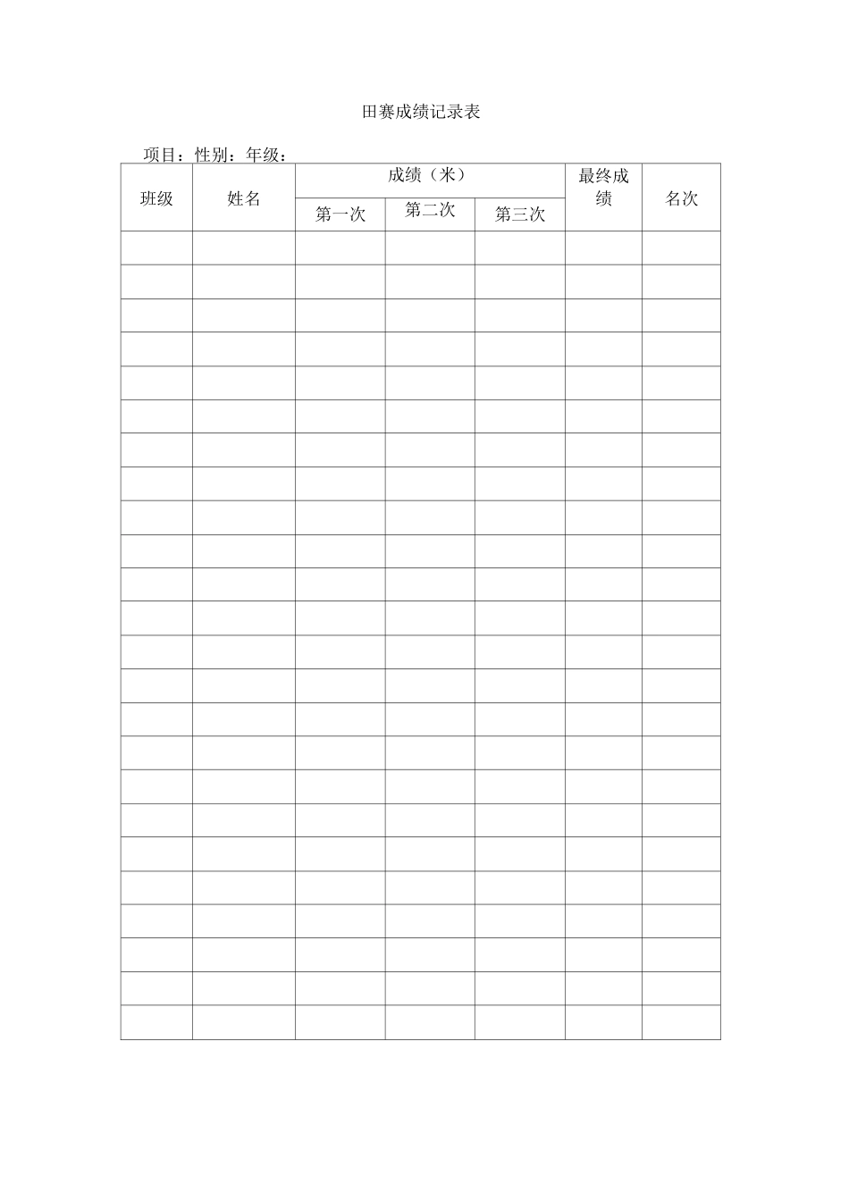 田赛成绩记录表汇总_第1页