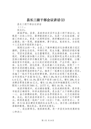 县长三级干部会议讲话发言