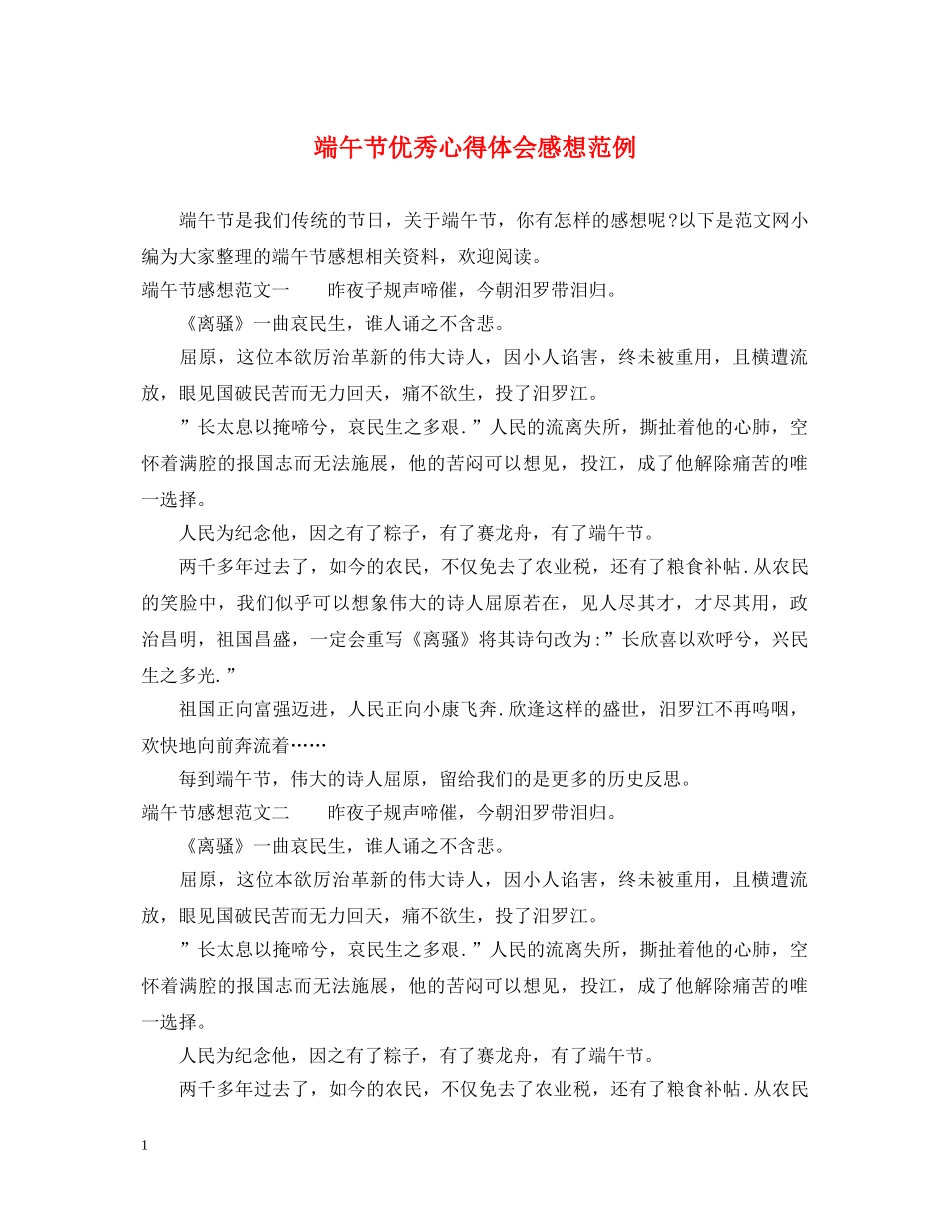端午节优秀心得体会感想范例 _第1页