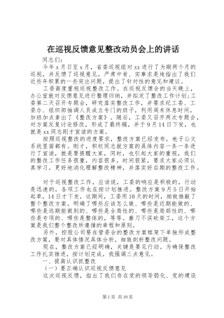 在巡视反馈意见整改动员会上的讲话发言