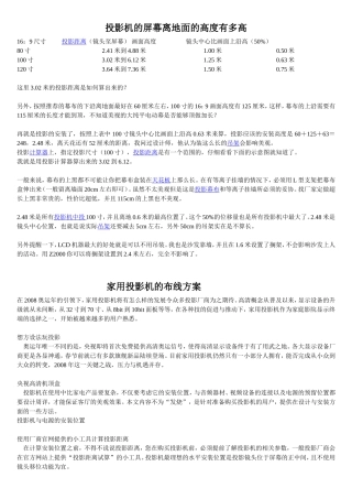 投影机的屏幕离地面的高度有多高