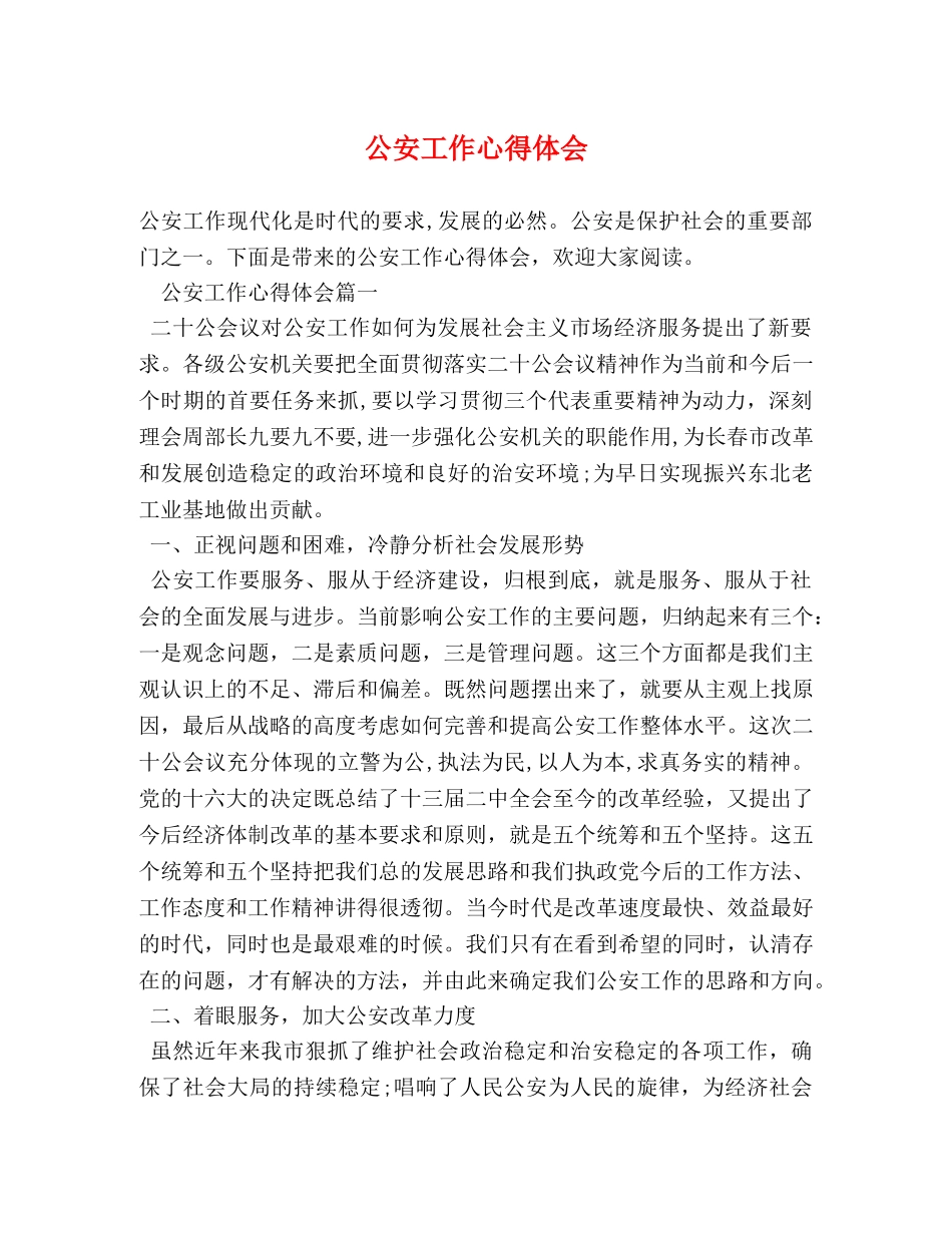 公安工作心得体会 _第1页