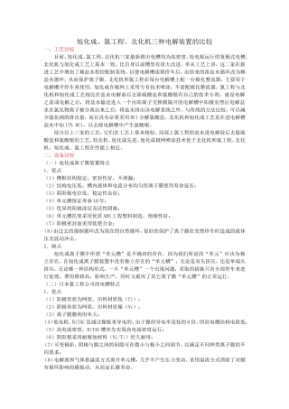 旭化成、氯工程、北化机三种电解装置的比较