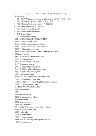 门窗专业术语翻译