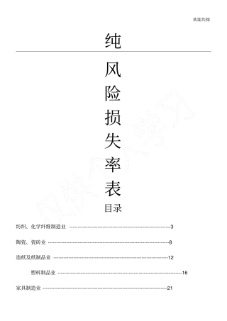 企财险纯风险损失率表格模板