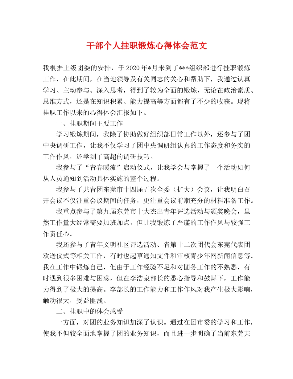 干部个人挂职锻炼心得体会范文 _第1页