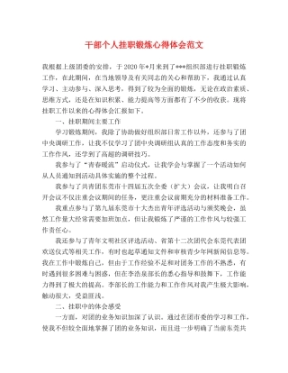 干部个人挂职锻炼心得体会范文 