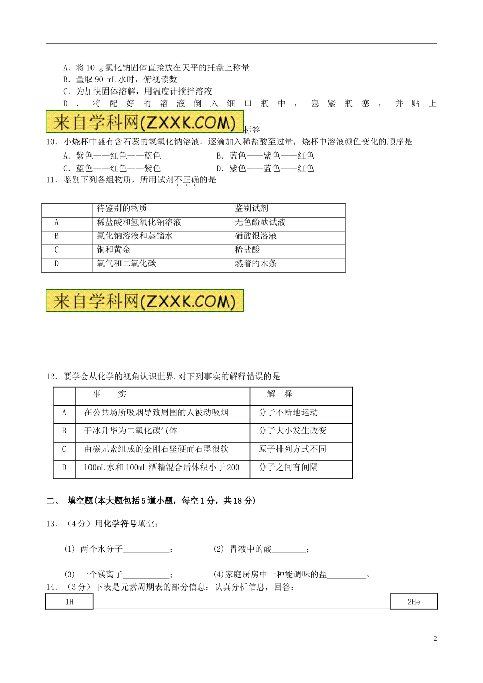 辽宁省凌海市石山初级中学2014届九年级化学下学期第一次月考试题粤教版2_第2页
