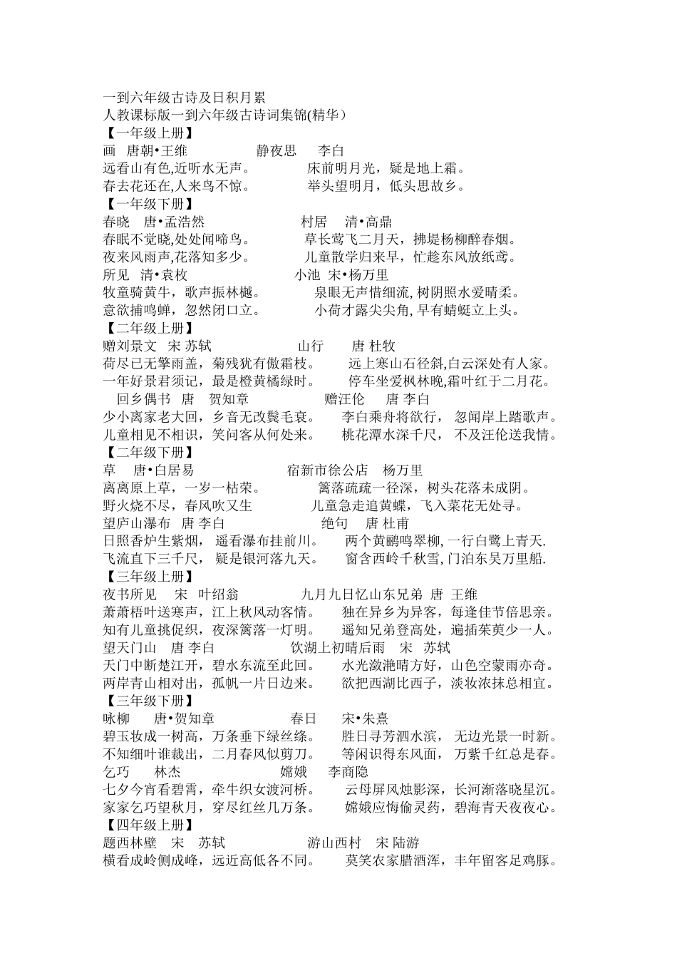 一到六年级古诗及日积月累_第1页