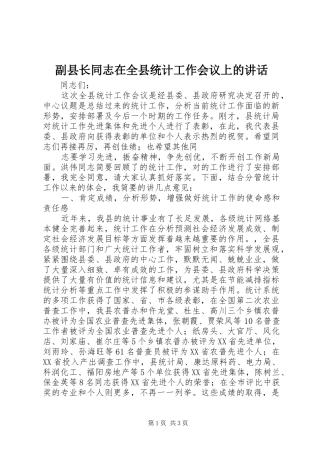 副县长同志在全县统计工作会议上的讲话发言