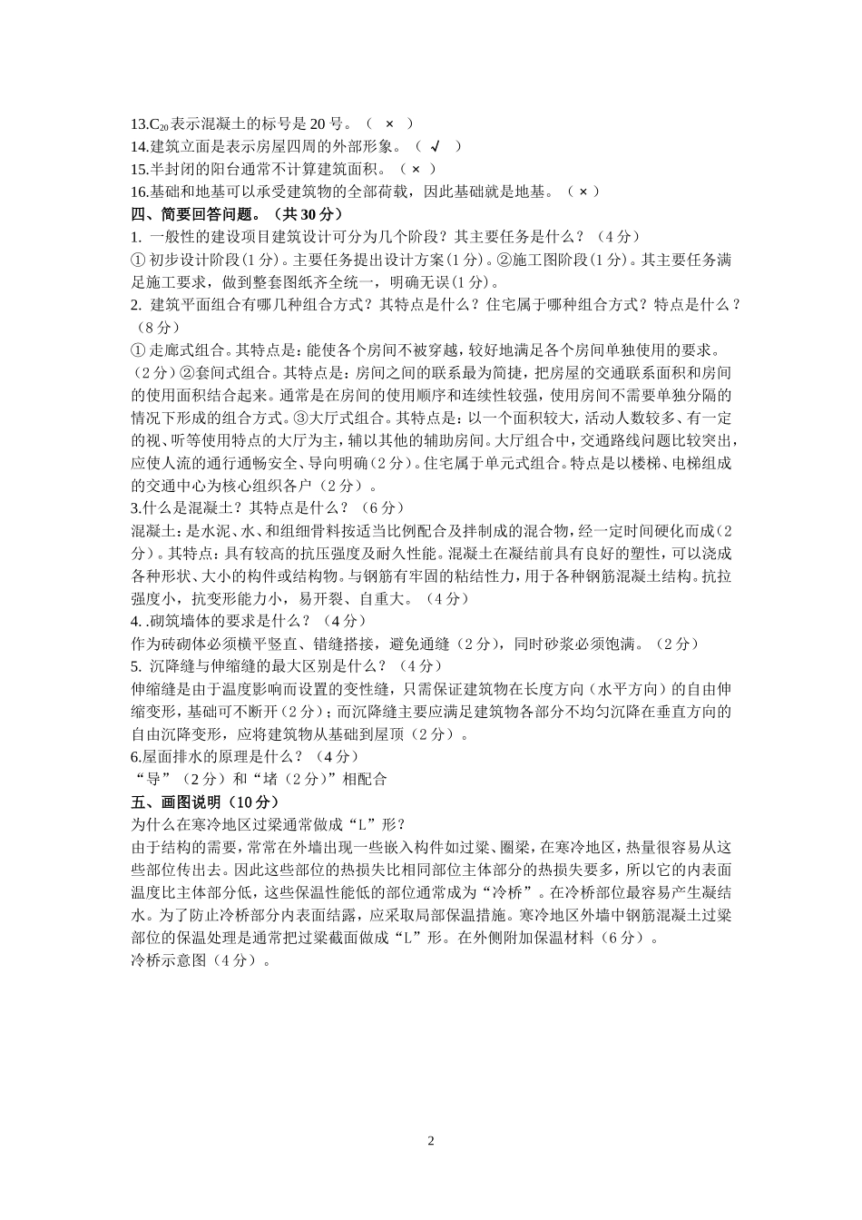 房屋建筑学考试试题(含答案)_第2页