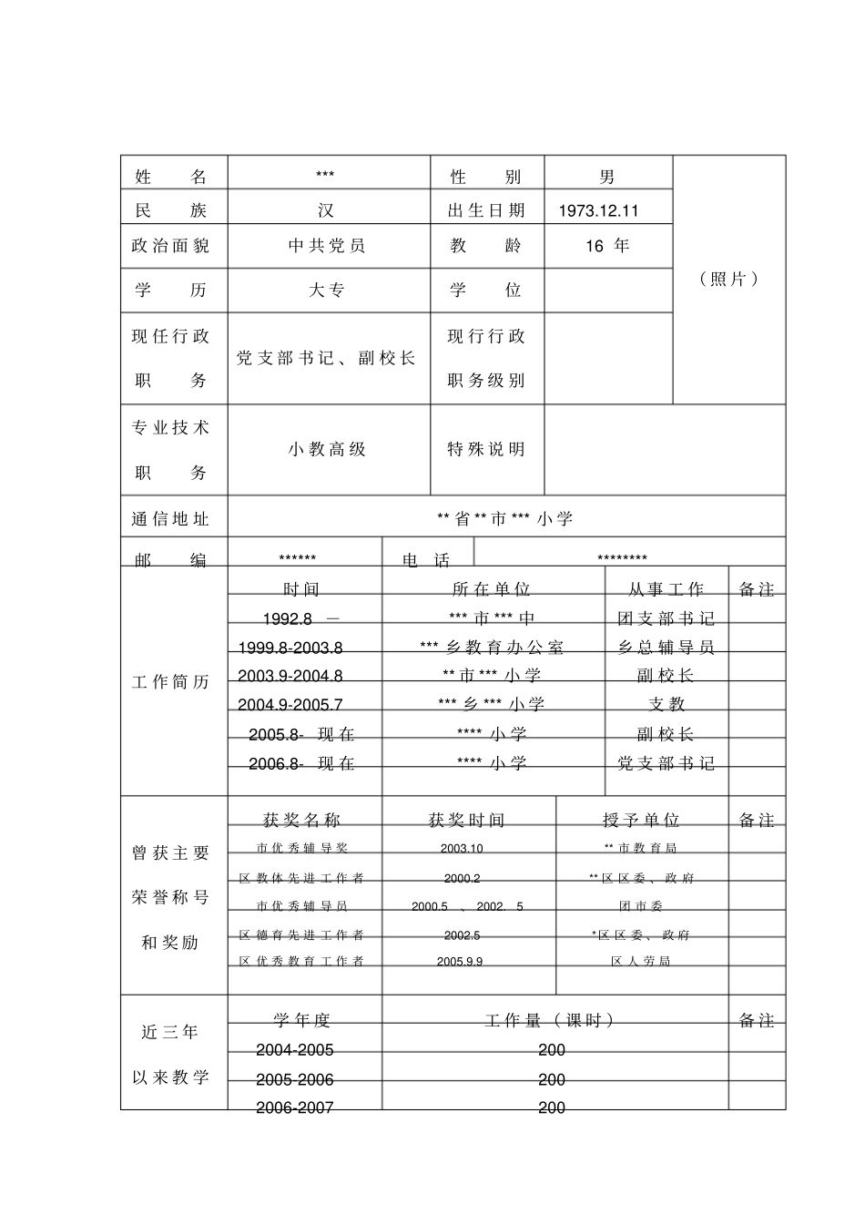 优秀教师优秀教育工作者申报表_第3页