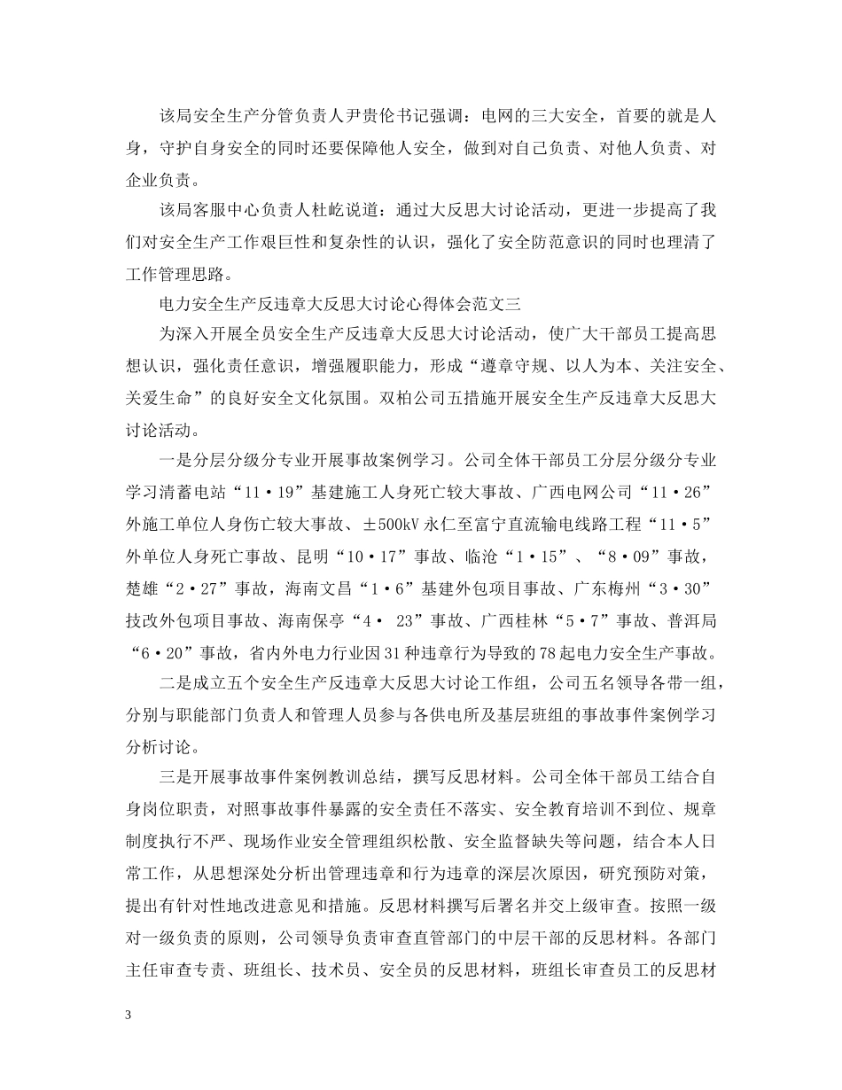 电力安全生产反违章大反思大讨论心得体会 _第3页