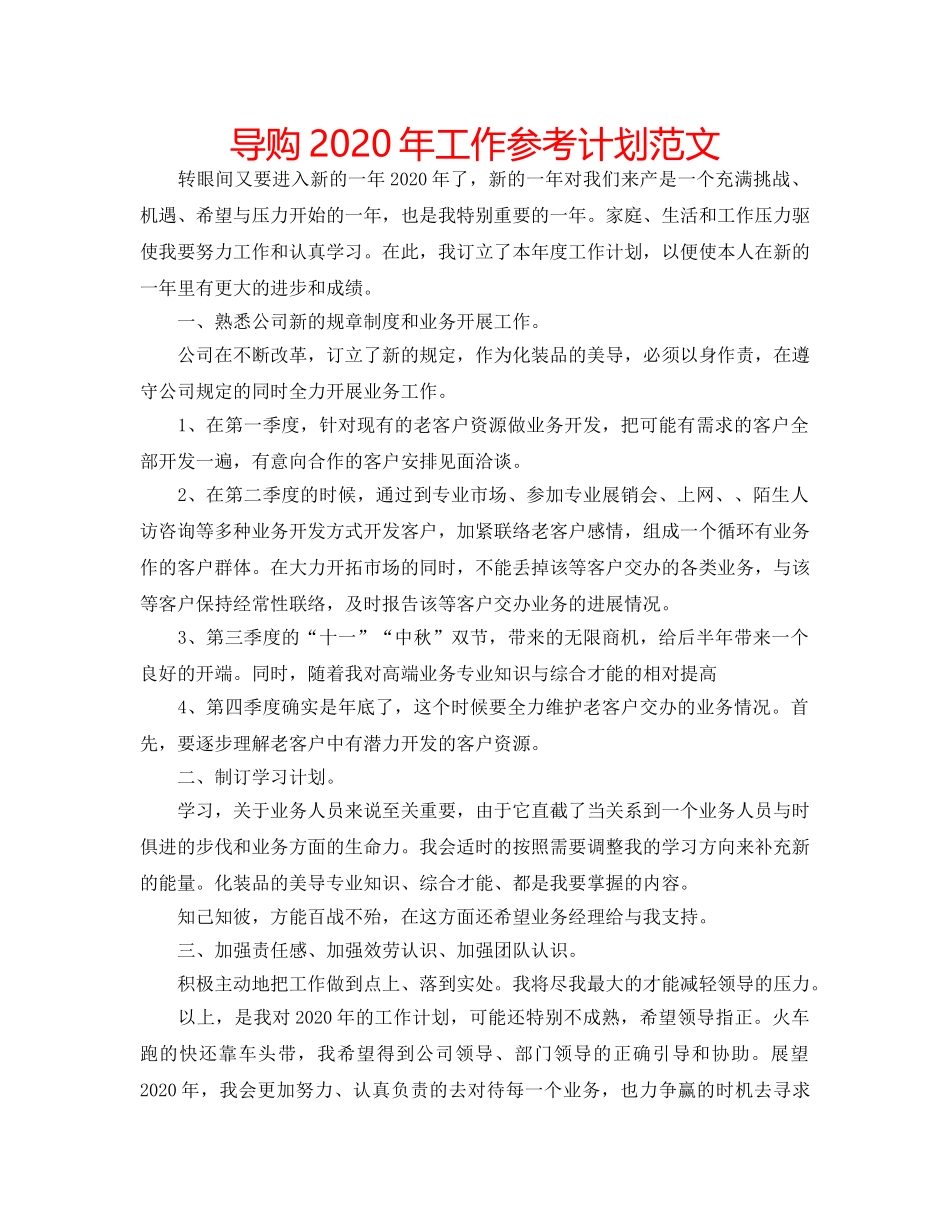 导购2020年工作参考计划范文 _第1页