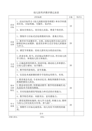 幼儿园考评课评课记录表