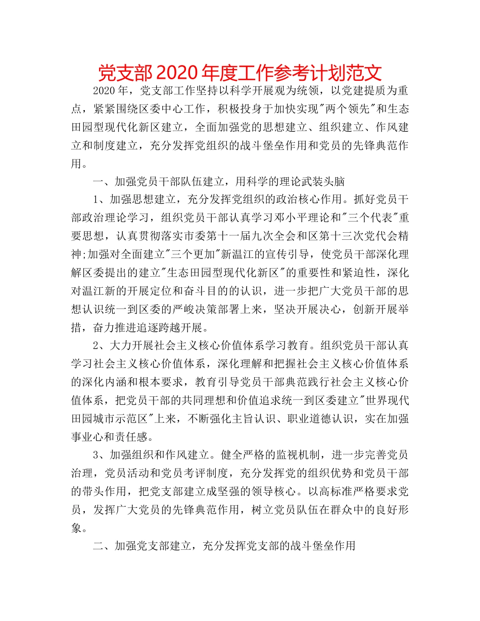 党支部2020年度工作参考计划范文 _第1页
