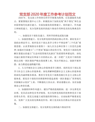 党支部2020年度工作参考计划范文 