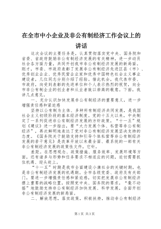 在全市中小企业及非公有制经济工作会议上的讲话发言