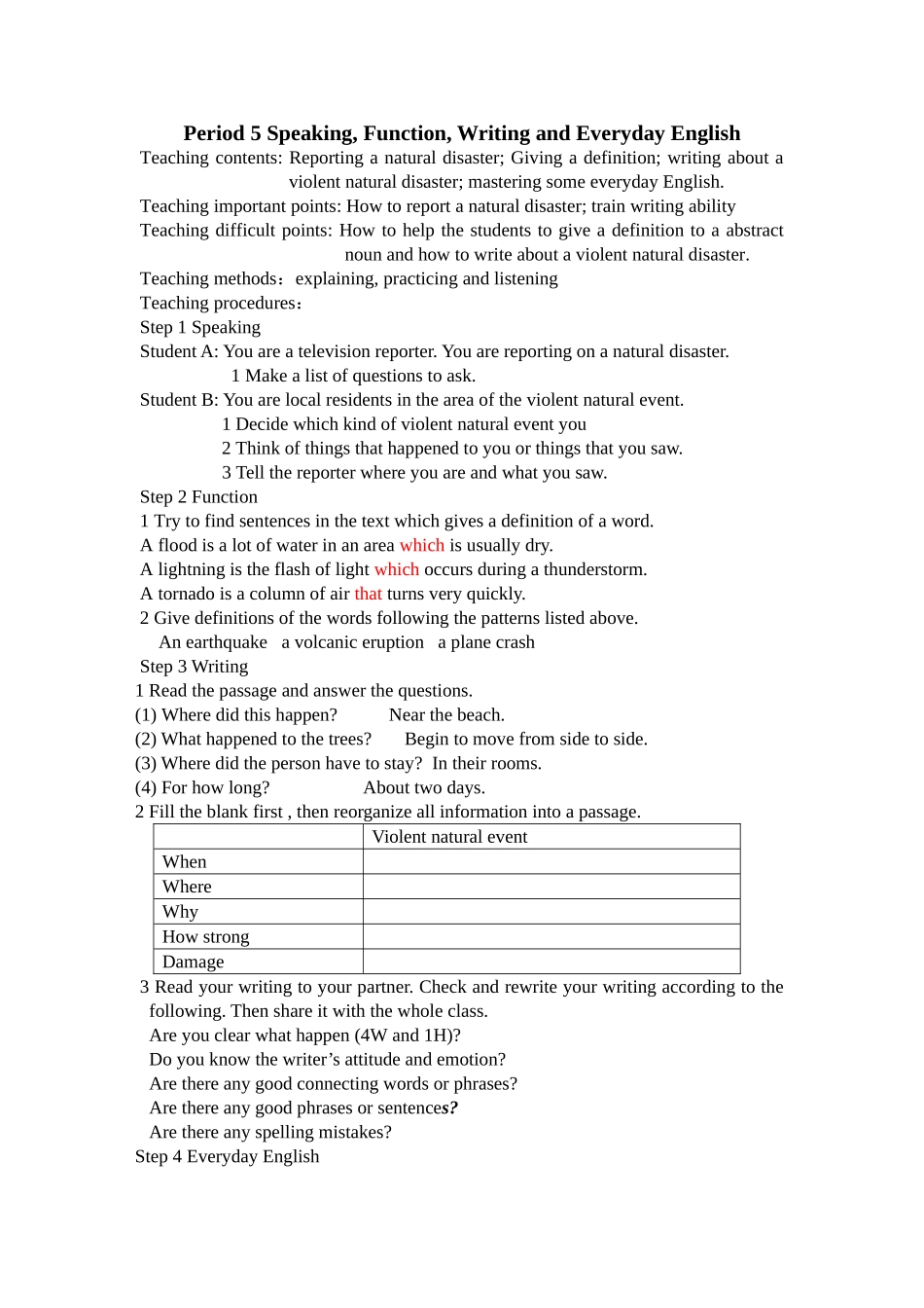 【全国百强校】哈尔滨市第九中学高中英语外研版必修三教案：Module3TheViolenceofNaturePeriod5Speaking,Function,WritingandEverydayEnglish_第1页