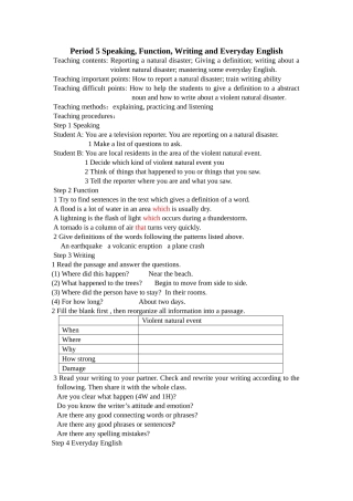 【全国百强校】哈尔滨市第九中学高中英语外研版必修三教案：Module3TheViolenceofNaturePeriod5Speaking,Function,WritingandEverydayEnglish