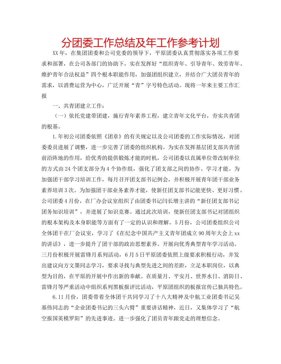 分团委工作总结及年工作参考计划 _第1页