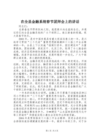 在全县金融系统春节团拜会上的讲话发言_1