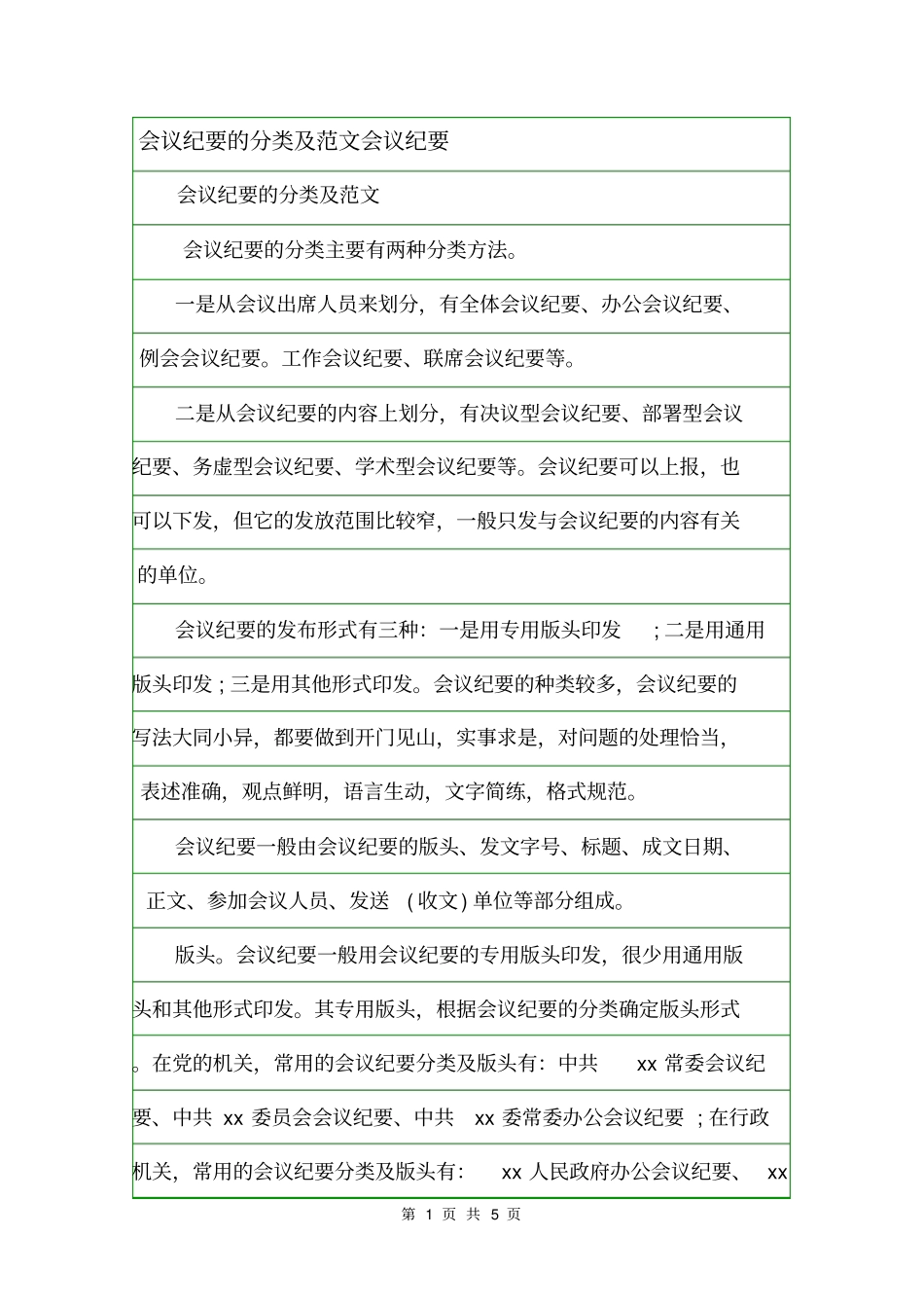 会议纪要的分类及范文会议纪要_第1页