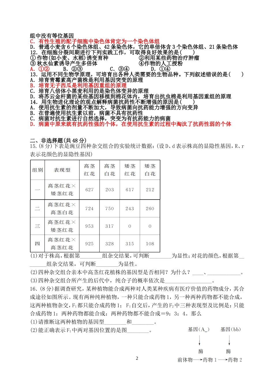 中江中学高2012级高三生物复习检测题四_第2页
