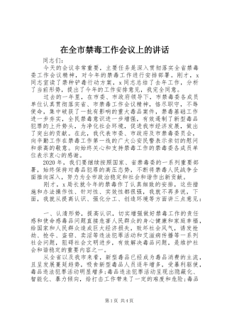 在全市禁毒工作会议上的讲话发言