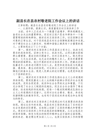 副县长在县农村敬老院工作会议上的讲话发言
