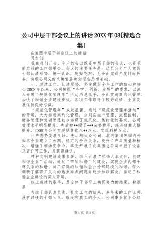 公司中层干部会议上的讲话发言20XX年08[精选合集](4)