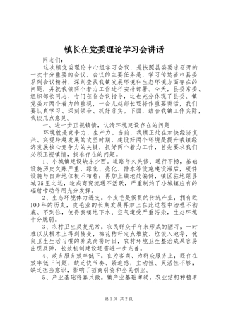 镇长在党委理论学习会讲话发言